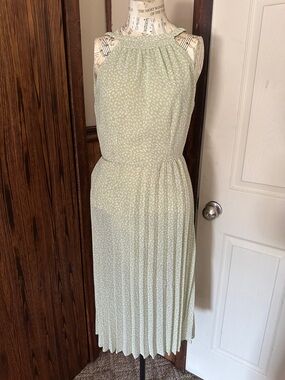 Japna Sage Halter-Neck Pleated Midi Dress